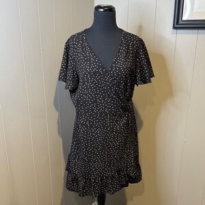 B15 Women’s Large Chic Black and White Polka Dot Midi Wrap Dress